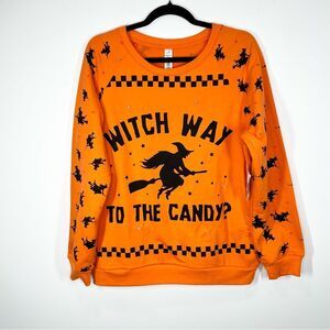 NWT Halloween Light Up Witch Way To The Candy Sweatshirt Large Juniors  11-13
